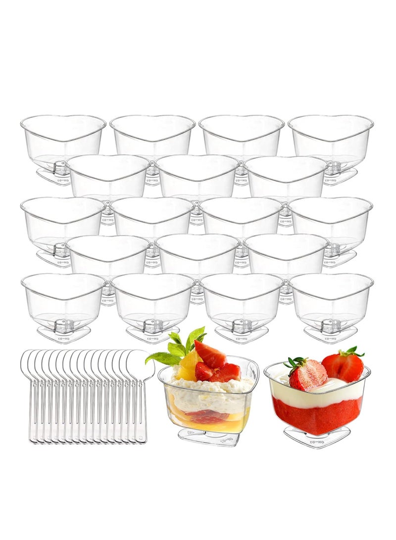 Clear Dessert Serving Bowls with Spoons 50 Pack 4 oz Mini Plastic Dessert Cups Disposable Reusable Mousse Parfait Appetizer Cups for Home Gatherings Events Parties Weddings