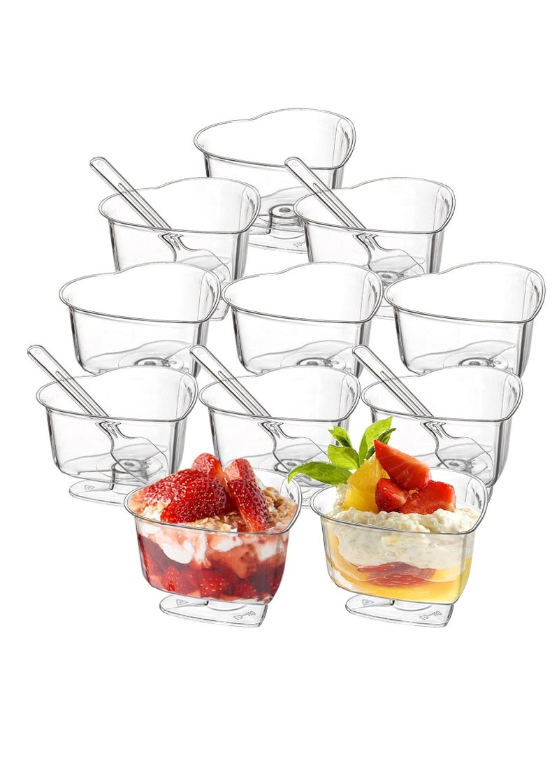 Clear Dessert Serving Bowls with Spoons 50 Pack 4 oz Mini Plastic Dessert Cups Disposable Reusable Mousse Parfait Appetizer Cups for Home Gatherings Events Parties Weddings