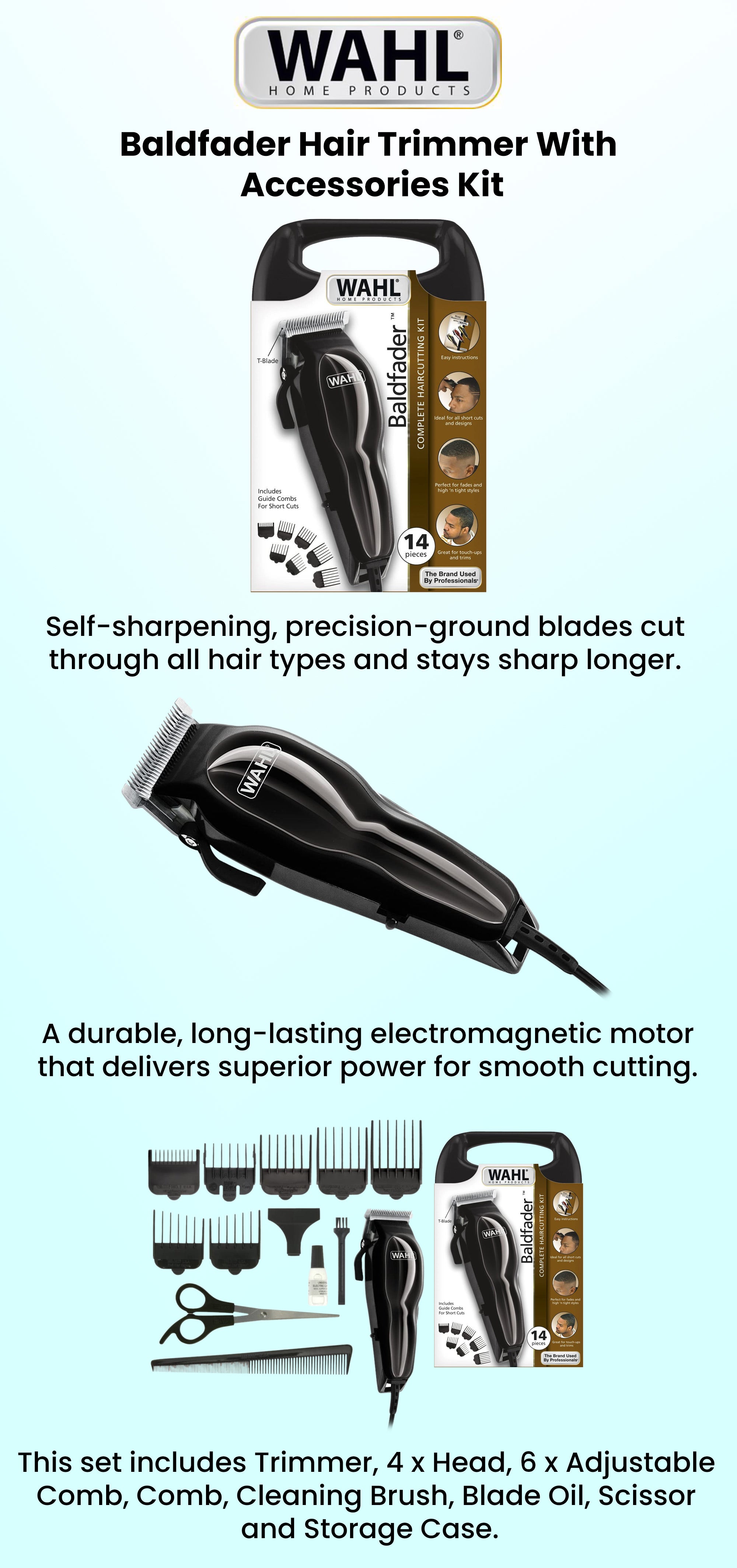 Baldfader Hair Trimmer With Accessories Kit Black