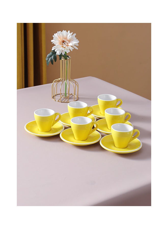 12 Piece Coffee Cup And Saucer Set Yellow 7.6x6.1x6.3cm