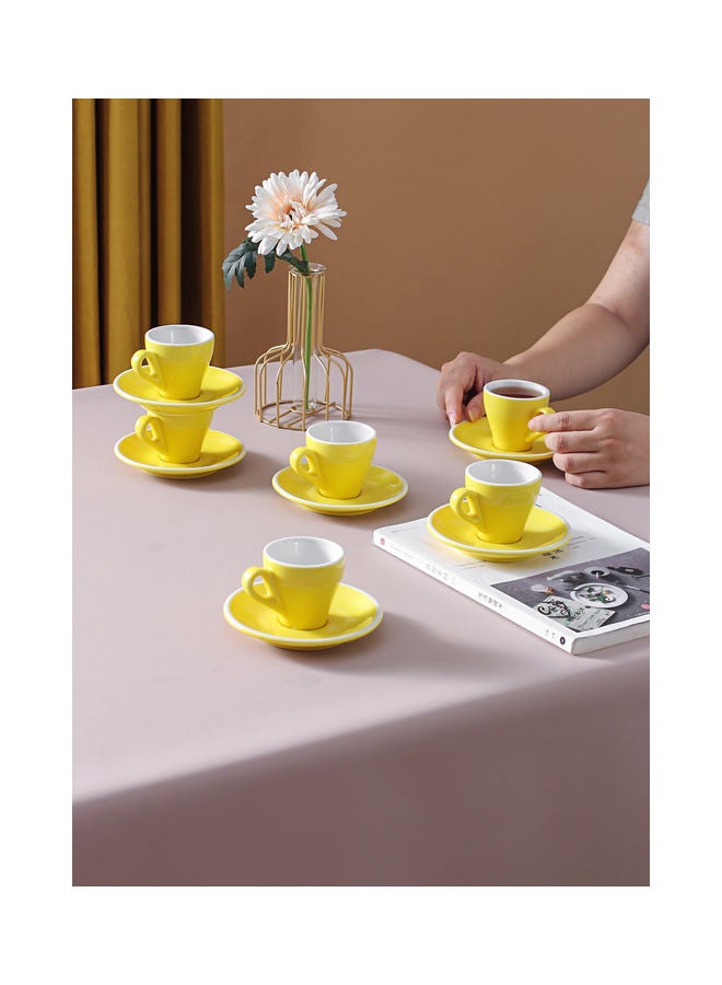 12 Piece Coffee Cup And Saucer Set Yellow 7.6x6.1x6.3cm