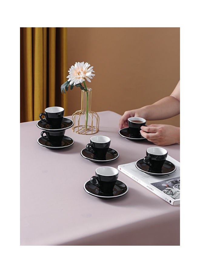 12-Piece Coffee Cup And Saucer Set Black 7.6x6.1x6.3cm