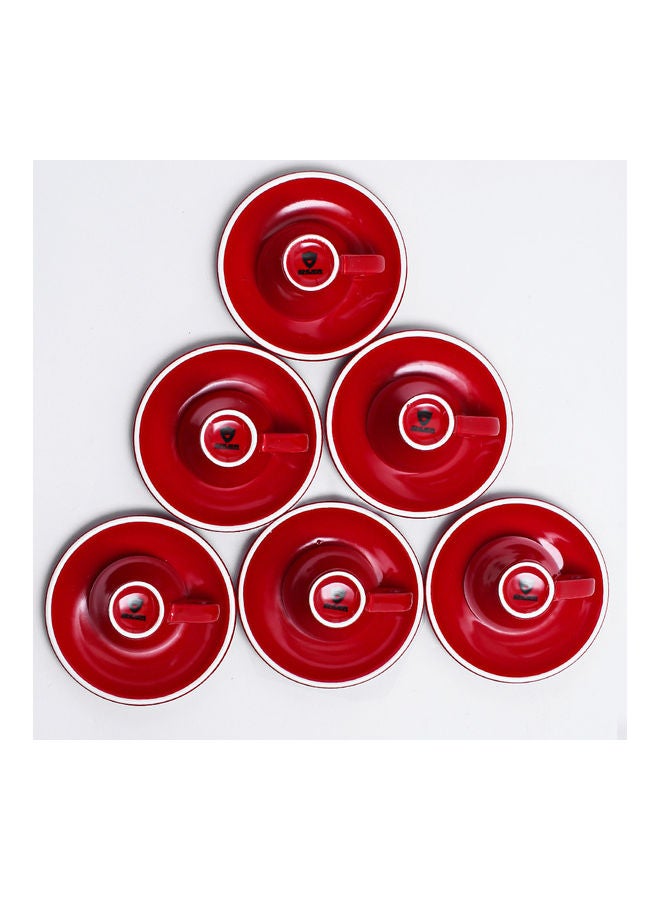 12-Piece Cup And Saucer Set Red/White 7.6x6.1x6.3cm