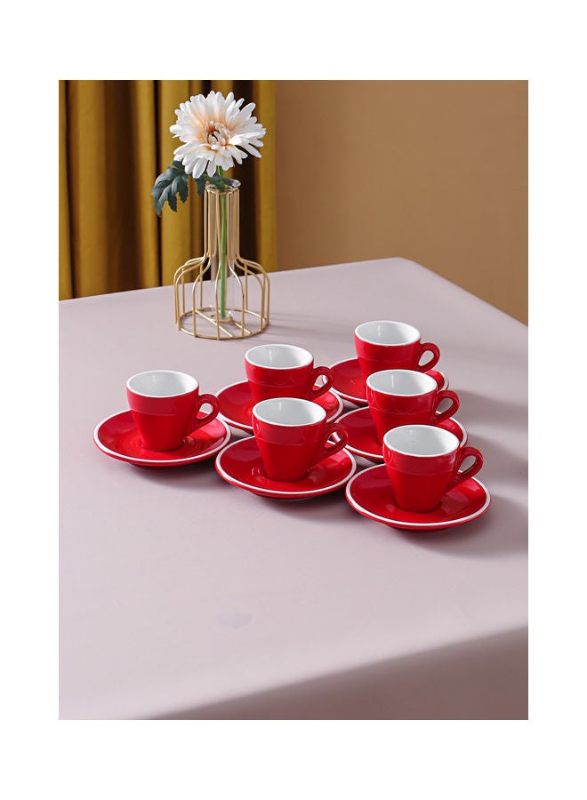 12-Piece Cup And Saucer Set Red/White 7.6x6.1x6.3cm