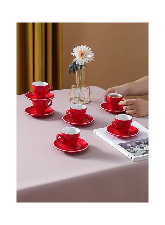 12-Piece Cup And Saucer Set Red/White 7.6x6.1x6.3cm