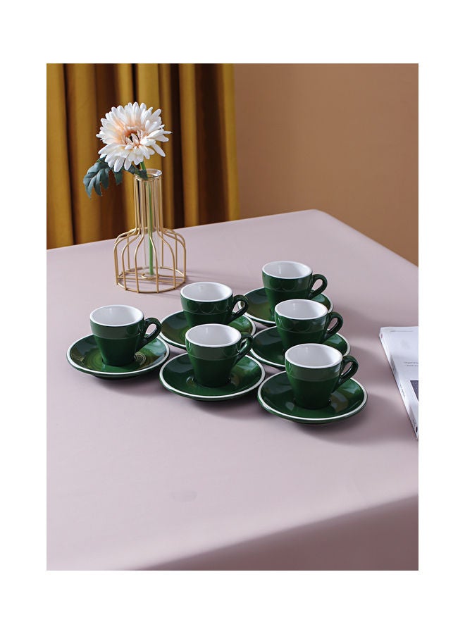 12-Piece Coffee Cup And Saucer Set Green/White 7.6x6.1x6.3cm