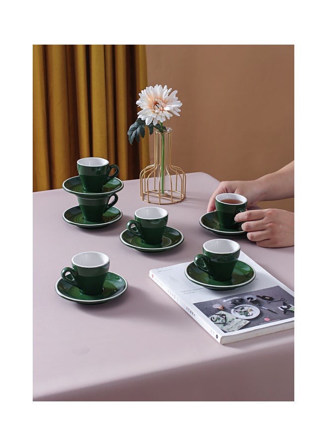 12-Piece Coffee Cup And Saucer Set Green/White 7.6x6.1x6.3cm