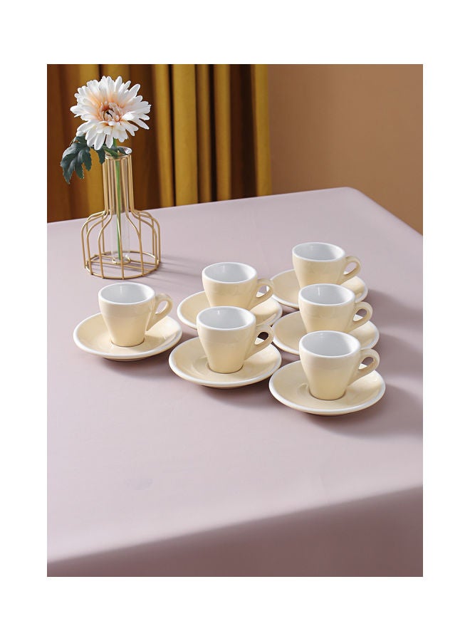 12 Piece Coffee Cup And Saucer Set Yellow 7.6x6.1x6.3cm