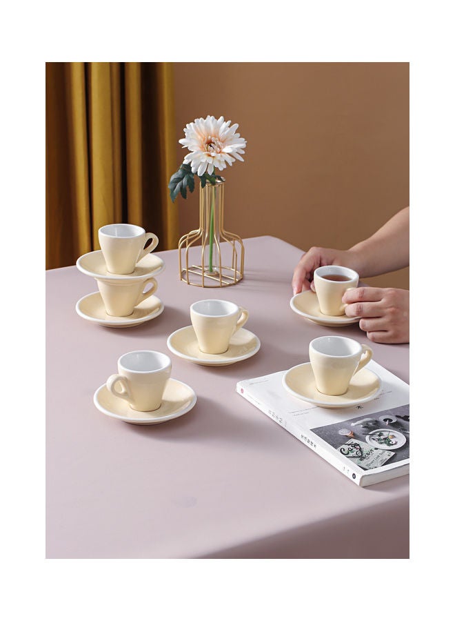 12 Piece Coffee Cup And Saucer Set Yellow 7.6x6.1x6.3cm