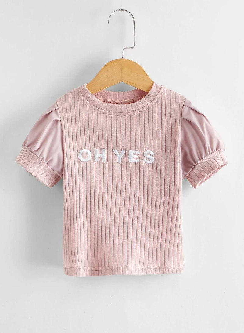 Toddler Girls Letter Embroidery Puff Sleeve Tee