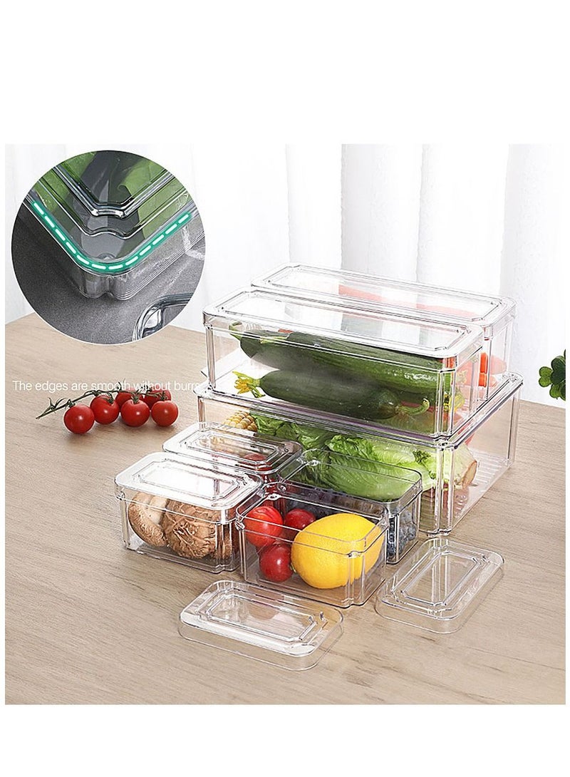 Set of 7 Refrigerator Organizer Bins with Lids, Stackable Fridge Storage Organizer Set, BPA-Free Clear Storage Containers for Freezer, Cabinet, Kitchen, Pantry Organization