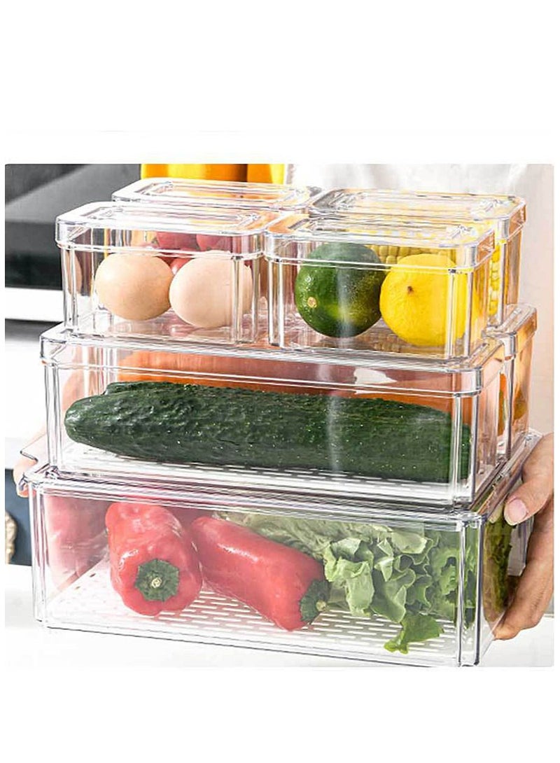 Set of 7 Refrigerator Organizer Bins with Lids, Stackable Fridge Storage Organizer Set, BPA-Free Clear Storage Containers for Freezer, Cabinet, Kitchen, Pantry Organization