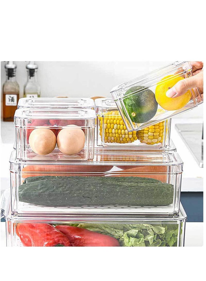 Set of 7 Refrigerator Organizer Bins with Lids, Stackable Fridge Storage Organizer Set, BPA-Free Clear Storage Containers for Freezer, Cabinet, Kitchen, Pantry Organization