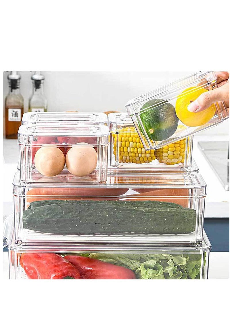 Set of 7 Refrigerator Organizer Bins with Lids, Stackable Fridge Storage Organizer Set, BPA-Free Clear Storage Containers for Freezer, Cabinet, Kitchen, Pantry Organization