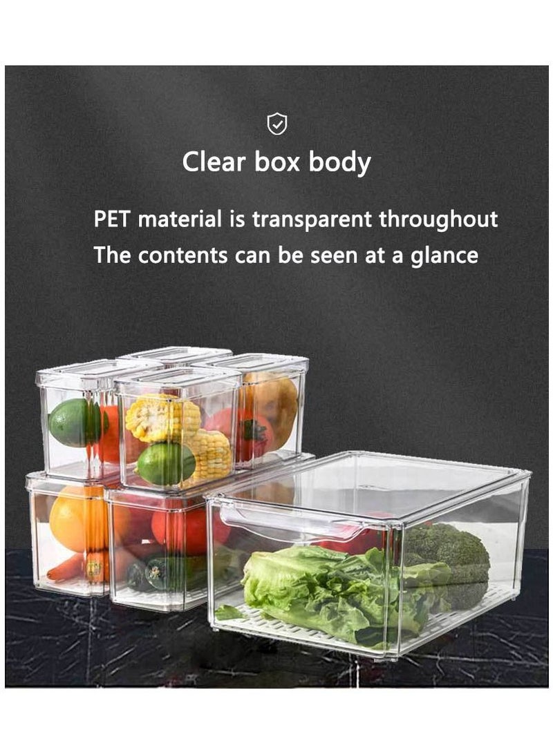 Set of 7 Refrigerator Organizer Bins with Lids, Stackable Fridge Storage Organizer Set, BPA-Free Clear Storage Containers for Freezer, Cabinet, Kitchen, Pantry Organization