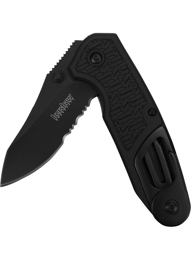 Funxion Emt (8100); Multifunction Folding Pocketknife; 3 Inch Partially Serrated Stainless Steel Blade; Carabiner Clip, Cord Cutter, Screwdriver Tip, Hex Wrench, Glassbreaker Tip, Black