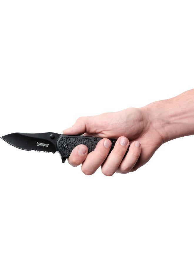 Funxion Emt (8100); Multifunction Folding Pocketknife; 3 Inch Partially Serrated Stainless Steel Blade; Carabiner Clip, Cord Cutter, Screwdriver Tip, Hex Wrench, Glassbreaker Tip, Black