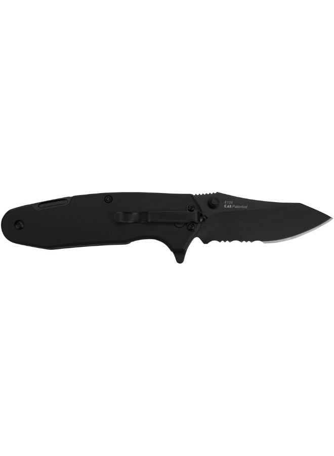 Funxion Emt (8100); Multifunction Folding Pocketknife; 3 Inch Partially Serrated Stainless Steel Blade; Carabiner Clip, Cord Cutter, Screwdriver Tip, Hex Wrench, Glassbreaker Tip, Black