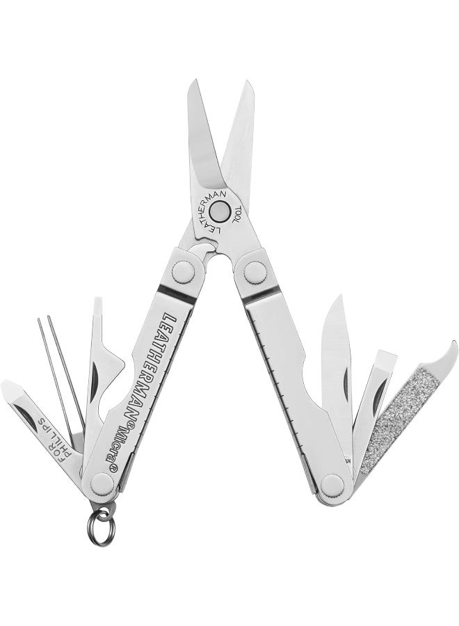 , Micra Keychain Multitool With Spring-Action Scissors And Grooming Tools, Stainless Steel, Built In The Usa