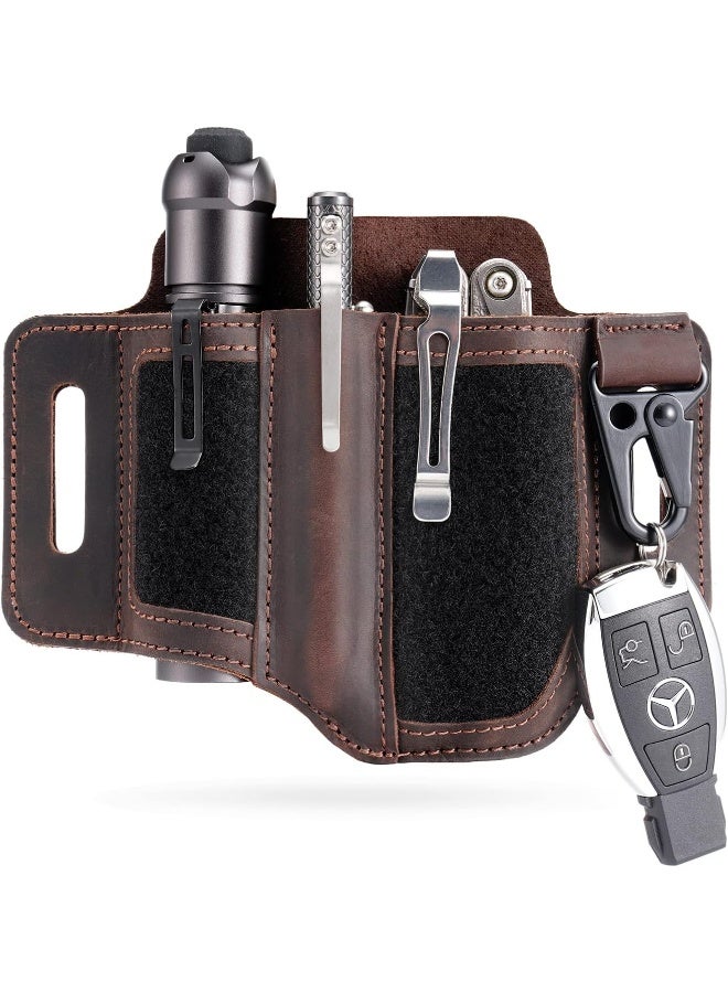 Viperade  Pl2 Leather Multitool Sheath For Belt, Multitool Edc Sheath With Patch Area, Edc Pocket Organizer For Men, Flashlight Holder Edc Sheath Tool Pouch For Edc Gears