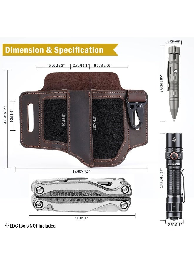 Viperade  Pl2 Leather Multitool Sheath For Belt, Multitool Edc Sheath With Patch Area, Edc Pocket Organizer For Men, Flashlight Holder Edc Sheath Tool Pouch For Edc Gears