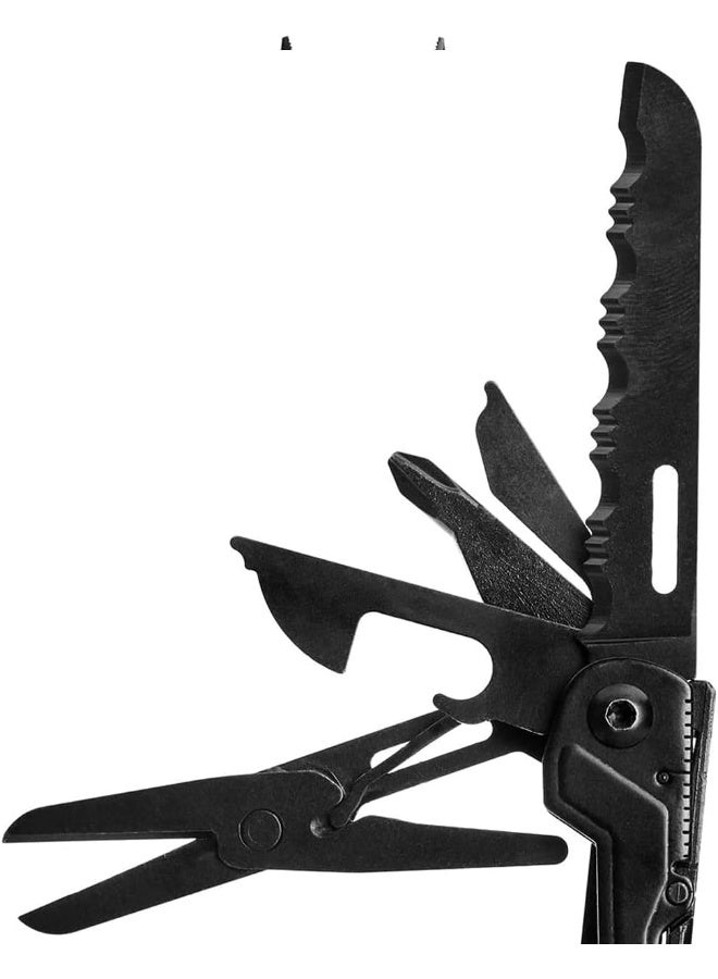 Powerpint Mini Multi-Tool-Utility Tool With Compound Leverage Smooth Open, 18 Lightweight Specialty Tools, Stainless Steel Blade-Black