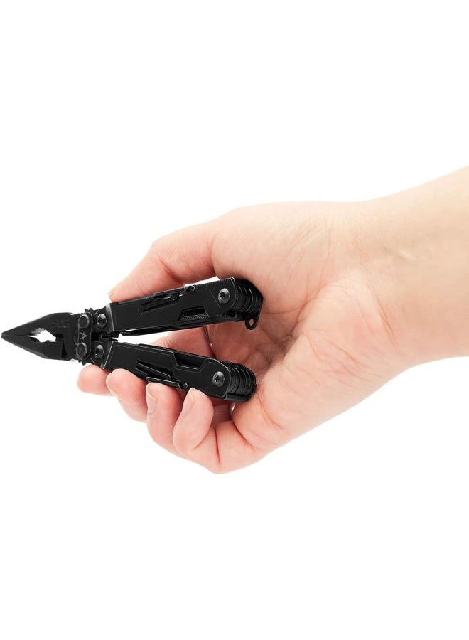 Powerpint Mini Multi-Tool-Utility Tool With Compound Leverage Smooth Open, 18 Lightweight Specialty Tools, Stainless Steel Blade-Black