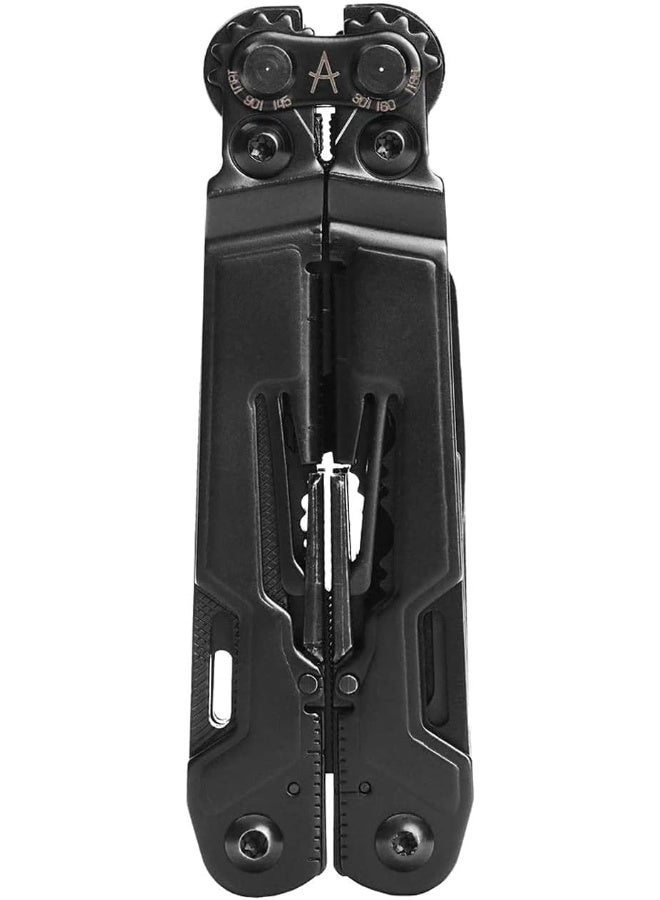 Powerpint Mini Multi-Tool-Utility Tool With Compound Leverage Smooth Open, 18 Lightweight Specialty Tools, Stainless Steel Blade-Black