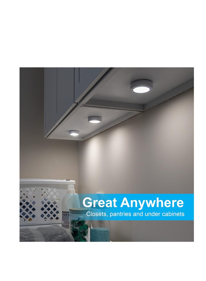 GE Wireless LED Puck Lights, Battery Operated, 20 Lumens, Touch Light, Tap Light, Stick On Lights, Under Cabinet Lighting, Ideal for Kitchen Cabinets, Closets, Garage, 6 Pack, 45994