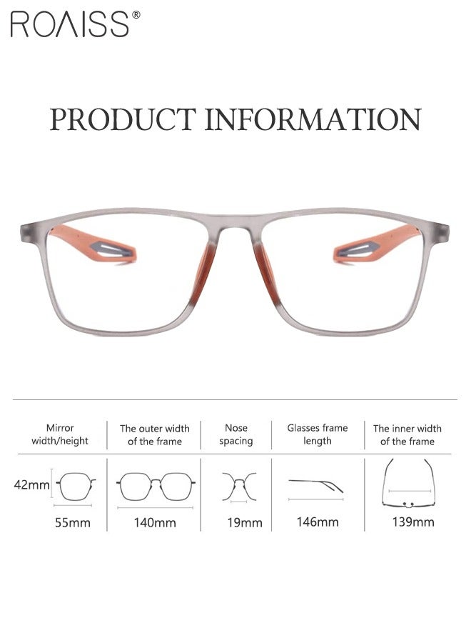 Men's Blue Light Blocking Glasses Anti UV and Glare Blue Light Filter Computer Glasses Rectangular Color Changing Anti Eyestrain Headache Sports Eyewear with Super Light TR Frame Grey Orange 55mm