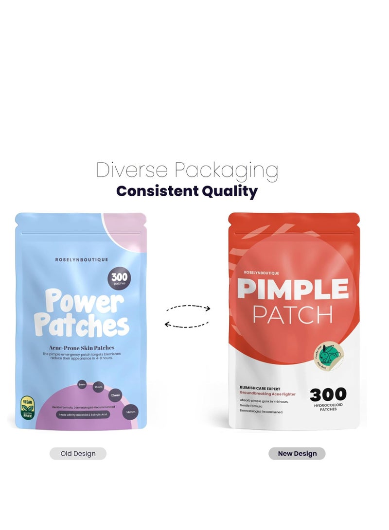 ROSELYNBOUTIQUE Pimples Patches for Face - 300 Counts 4 Sizes Hydrocolloid Acne Patches Fast Absorb