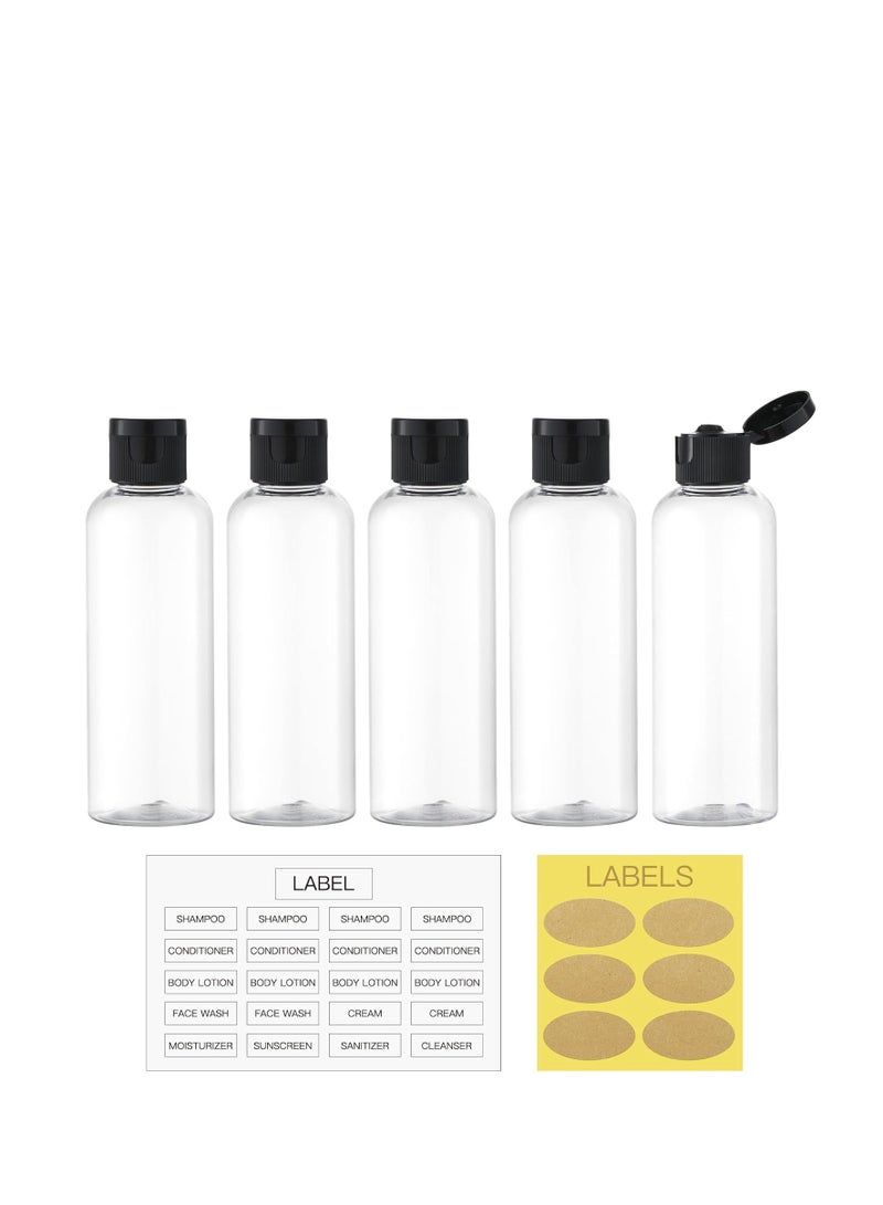 LISAPACK 3.4 oz Travel Bottles for Toiletries, 5pcs Travel Containers for Shampoo Tsa Approved, Plastic Empty Travel Size Bottles (100ml, Clear)