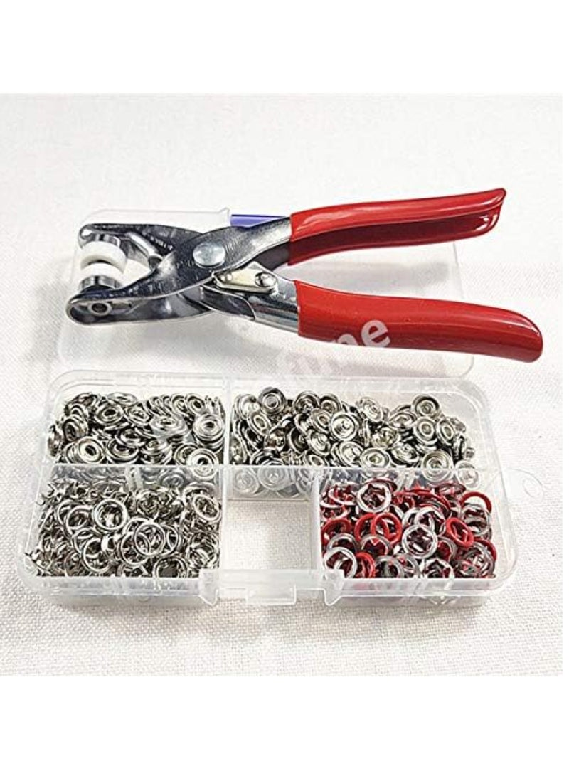 100 Sets 9.5MM Metal Prong Snap Buckle Buttons Clamps Press Fasteners Studs Rivets with Pliers Tool for Baby Child's Clothing+Box - Red