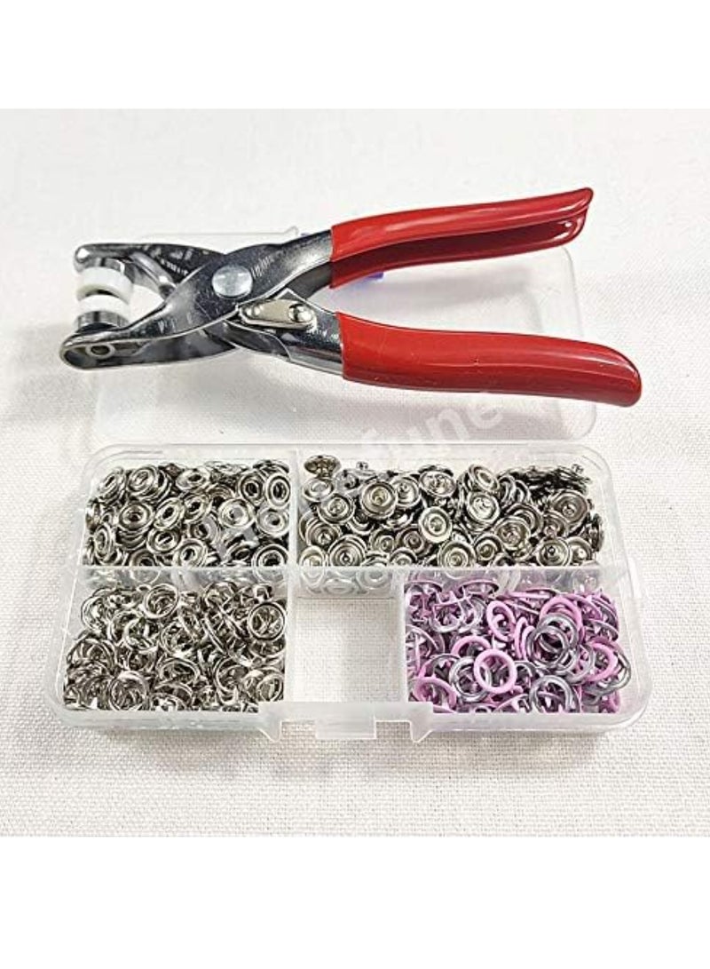 100 Sets 9.5MM Metal Prong Snap Buckle Buttons Clamps Press Fasteners Studs Rivets with Pliers Tool for Baby Child's Clothing+Box - Red