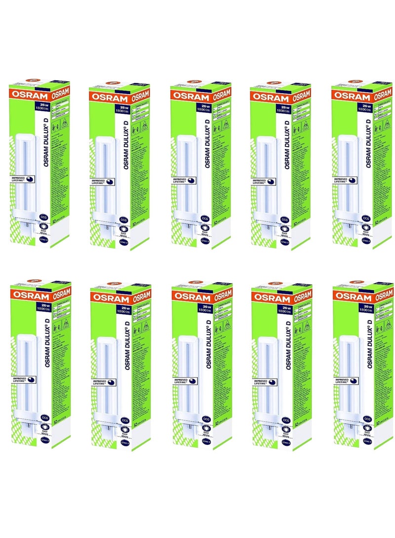 Pack of 10 Long Lasting Home Decorative High Quality Fluorescent Lamp Energy Saver 2 Pin CFL Bulb 26W , 840 Cool White 4000K