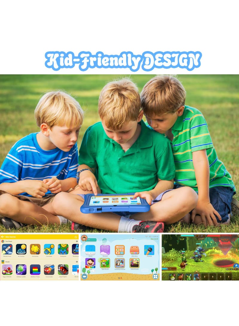 Kids Tablet, 7 inch Android Tablet for Kids, 2GB+2GB RAM 32GB ROM Quad-Core Toddler Tablet with Shockproof Case, Bluetooth, WiFi, Parental Control, Dual Camera,  Educational Games (Blue)