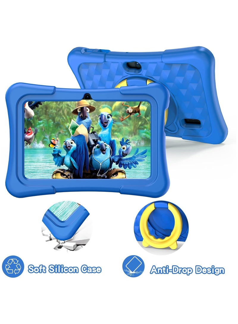 Kids Tablet, 7 inch Android Tablet for Kids, 2GB+2GB RAM 32GB ROM Quad-Core Toddler Tablet with Shockproof Case, Bluetooth, WiFi, Parental Control, Dual Camera,  Educational Games (Blue)