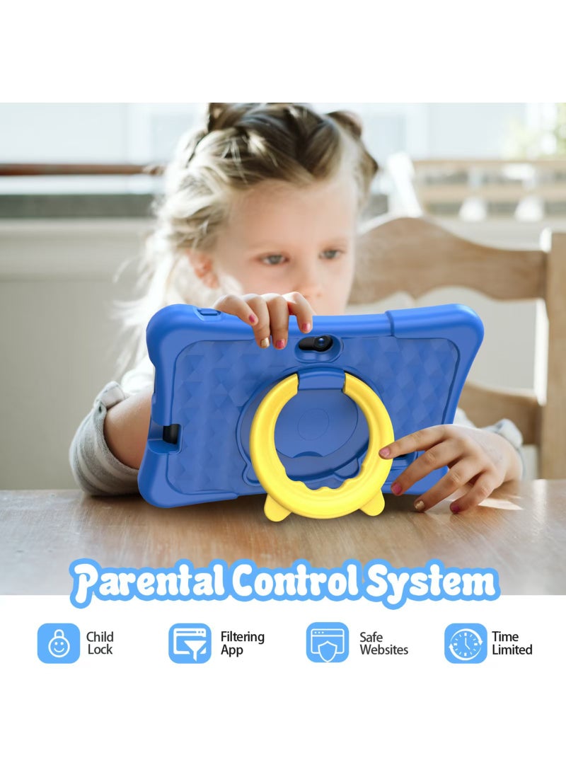 Kids Tablet, 7 inch Android Tablet for Kids, 2GB+2GB RAM 32GB ROM Quad-Core Toddler Tablet with Shockproof Case, Bluetooth, WiFi, Parental Control, Dual Camera,  Educational Games (Blue)