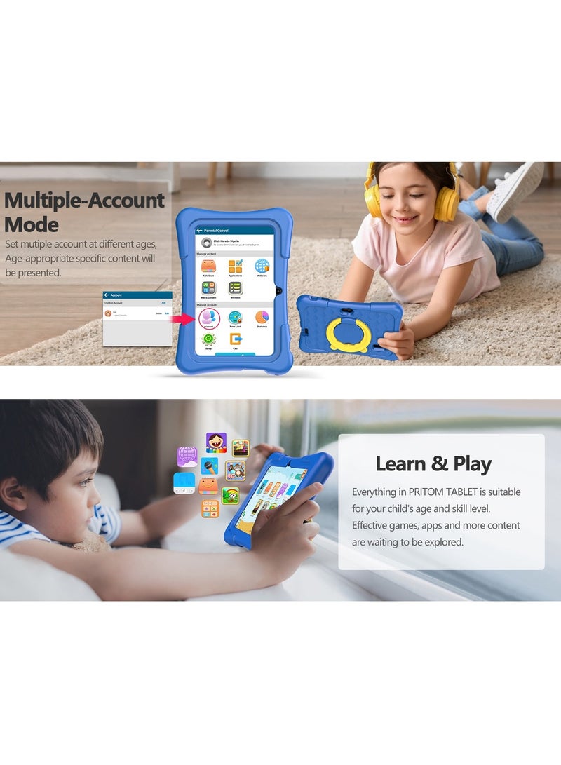 Kids Tablet, 7 inch Android Tablet for Kids, 2GB+2GB RAM 32GB ROM Quad-Core Toddler Tablet with Shockproof Case, Bluetooth, WiFi, Parental Control, Dual Camera,  Educational Games (Blue)