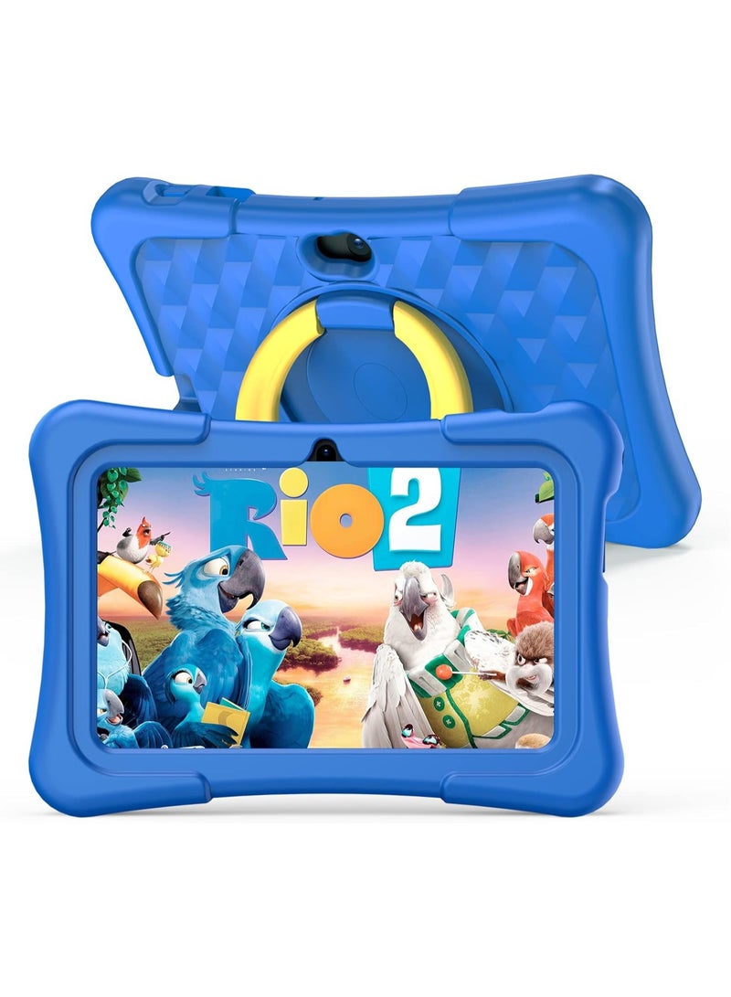 Kids Tablet, 7 inch Android Tablet for Kids, 2GB+2GB RAM 32GB ROM Quad-Core Toddler Tablet with Shockproof Case, Bluetooth, WiFi, Parental Control, Dual Camera,  Educational Games (Blue)