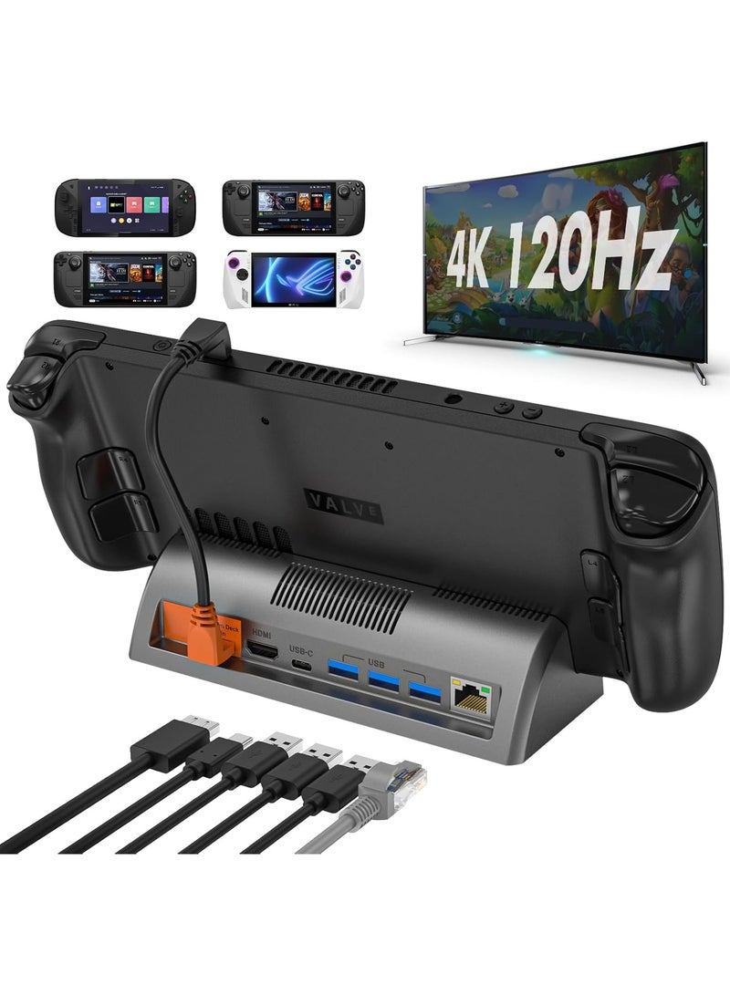 Docking Station for Steam Deck/Rog Ally/Switch/Legion Go/Tablet/Smartphone, Steam Deck Dock Supports 4K@120Hz HDMI Display Output, Steam Deck Docking Station with Gigabit Ethernet and 3 USB 3.0 Ports