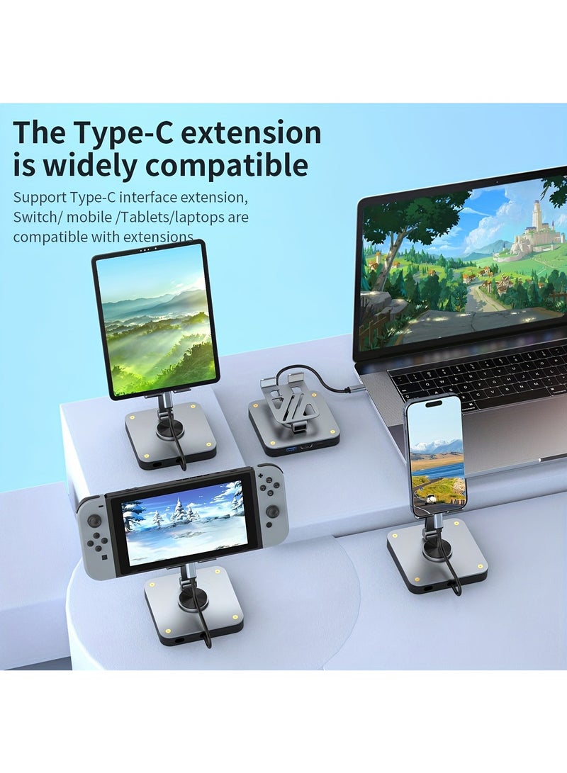 3-in-1 Docking Station, USB-C Hub, Switch Dock With Rotatable Folding Stand, With 4K@60 Hz HD, USB2.0(480Mbps), PD 100W Fast Charging Port, Perfect For iPad Pro/Air, Switch, Switch OLED, SmartPhone