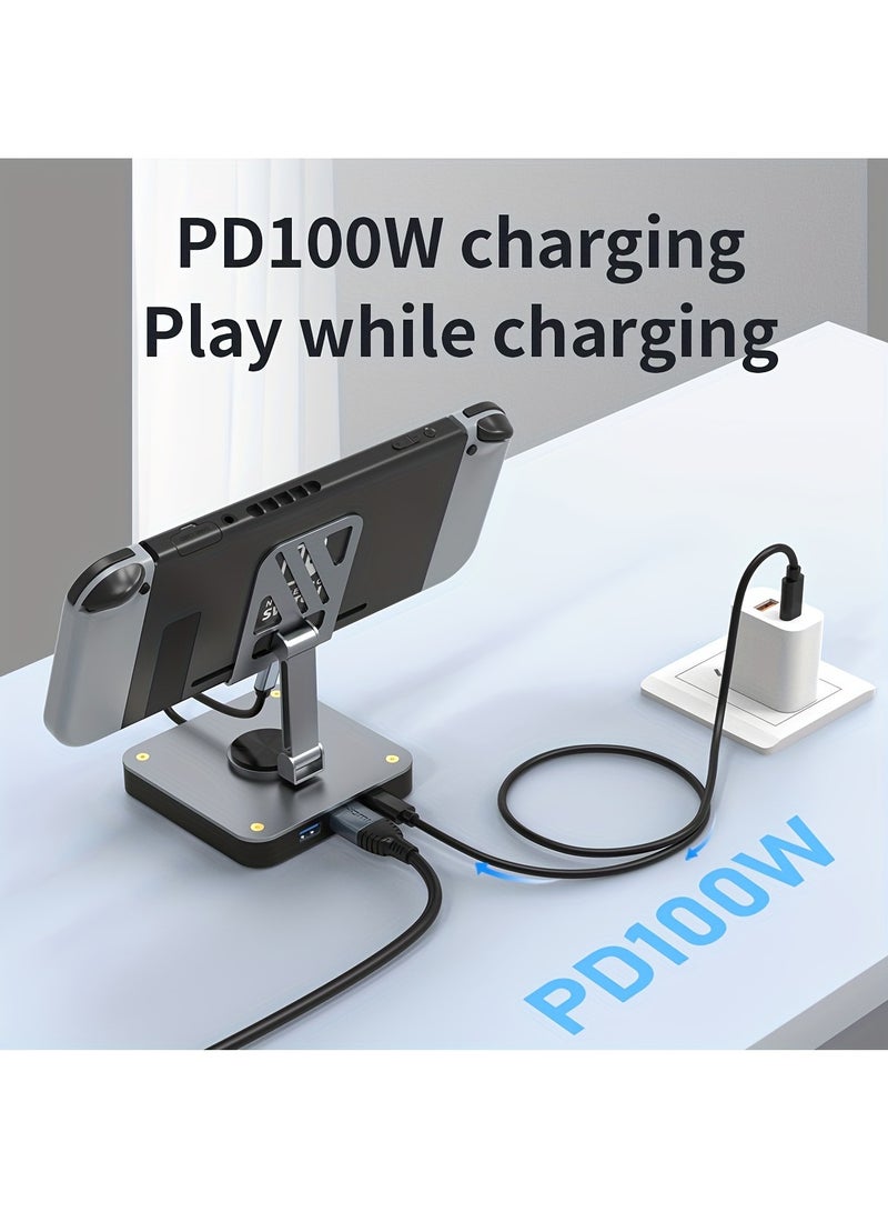 3-in-1 Docking Station, USB-C Hub, Switch Dock With Rotatable Folding Stand, With 4K@60 Hz HD, USB2.0(480Mbps), PD 100W Fast Charging Port, Perfect For iPad Pro/Air, Switch, Switch OLED, SmartPhone