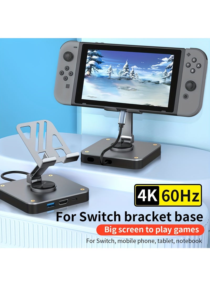 3-in-1 Docking Station, USB-C Hub, Switch Dock With Rotatable Folding Stand, With 4K@60 Hz HD, USB2.0(480Mbps), PD 100W Fast Charging Port, Perfect For iPad Pro/Air, Switch, Switch OLED, SmartPhone