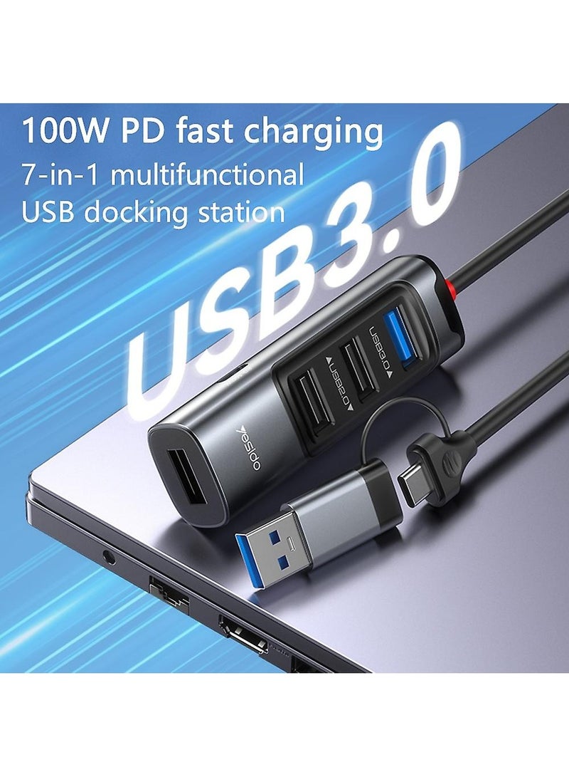 5-in-1 Docking Station Multi Port Type-C Hub Adapter, USB C Hub Adapter Converter with USB 3.0 + 3xUSB 2.0 + PD 100W USB-C Ports