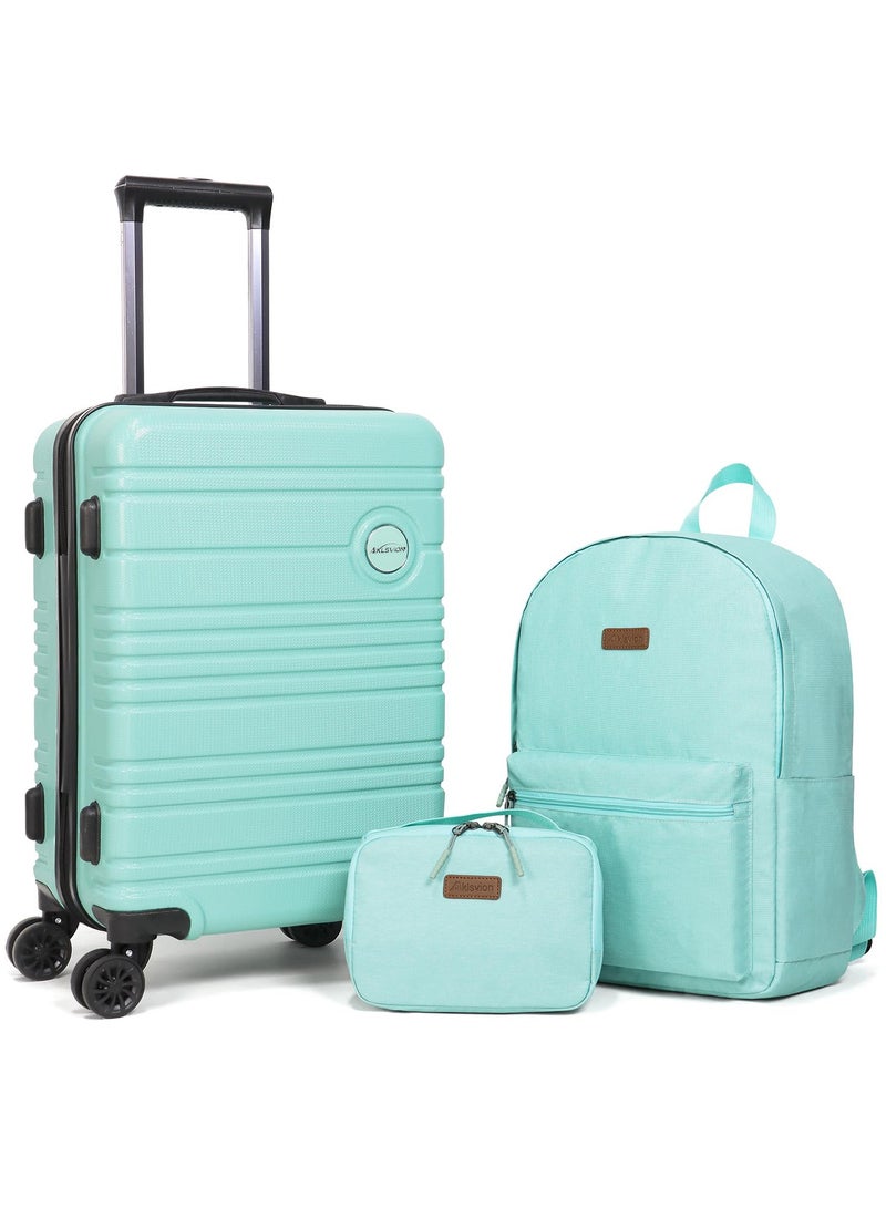 Aklsvion Hard Shell Lightweight Luggage Checked Bag ABS+PC Spinner Wheels Trolley Luggage Travel Bag 20’’ Mint Green