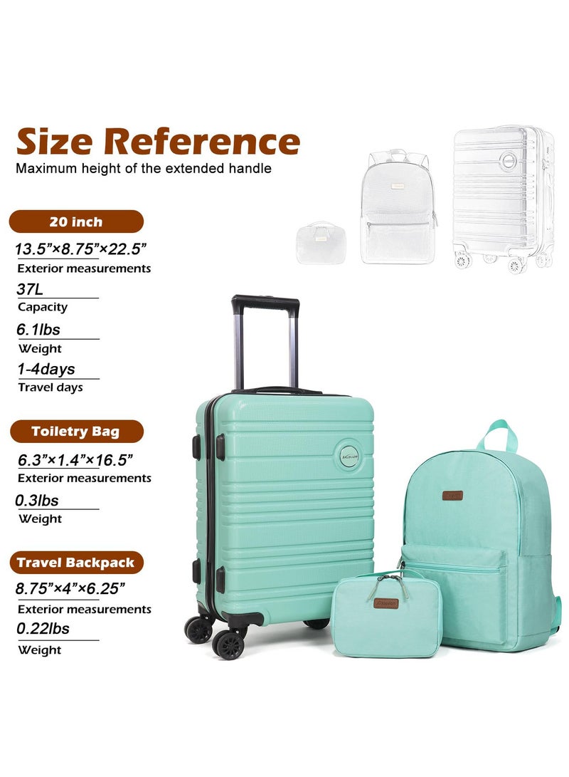 Aklsvion Hard Shell Lightweight Luggage Checked Bag ABS+PC Spinner Wheels Trolley Luggage Travel Bag 20’’ Mint Green