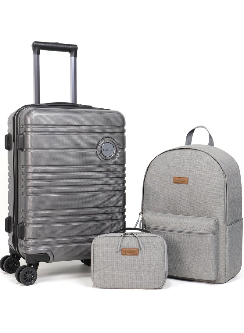 Aklsvion Hard Case 20 Inch Carry On Luggage Trolley For Unisex ABS Lightweight 4 Double Wheeled Suitcase With Built In TSA Type Lock Grey