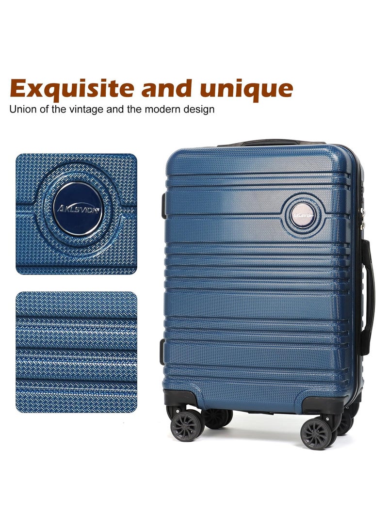 Aklsvion Hard Case Travel Bag Cabin Luggage Trolley ABS Lightweight Suitcase with 4 Spinner Wheels Single Hardside Trolley Luggage With TSA Lock 20 Inches Navy Blue