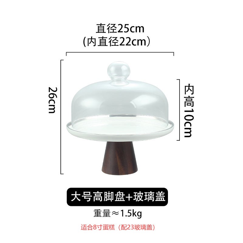 Japanese-style ceramic cake plate storage wooden goblet tray living room home coffee table dessert candy plate decorationLarge goblet + glass cover Large goblet + glass cover